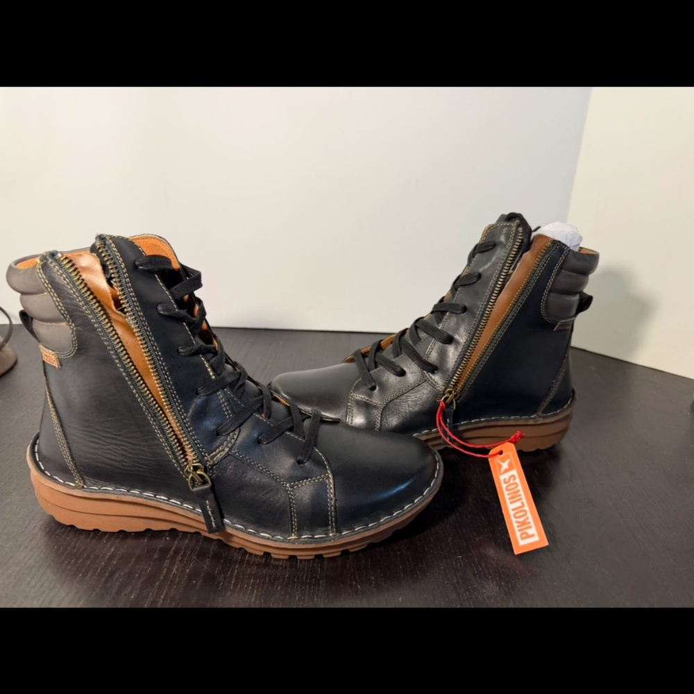 Pikolinos Cazorla Leather Flat Ankle Boots Black/Brown Womans EU 41/US 10-10.5 - Picture 11 of 16